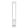 Endura Flap Custom Thermo Panel 3e with Dual pane Glass, white, medium flap, tall narrow white patio panel with clear glass upper section and a medium rectangular flap with a translucent flap.