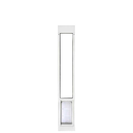 White pet door insert for a sliding glass door.