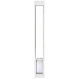 White sliding glass door insert with pet door at the bottom.