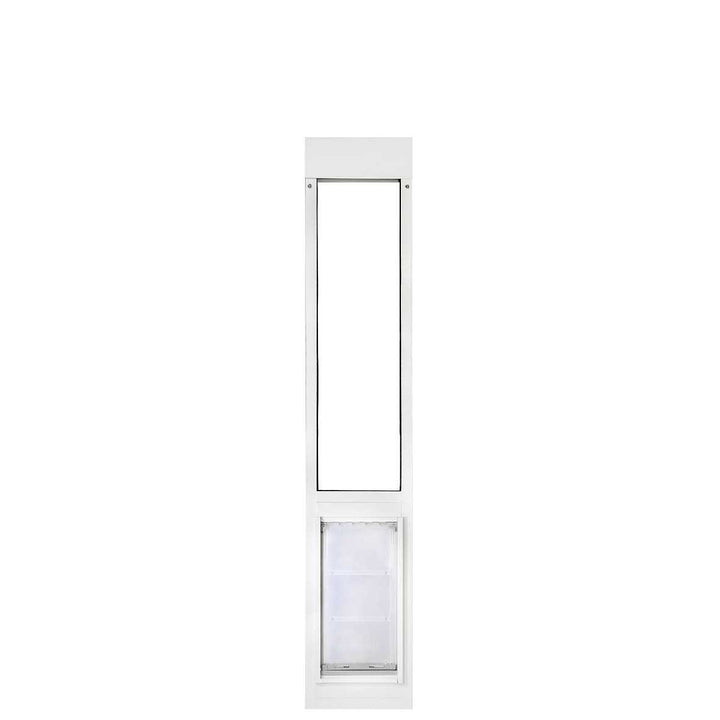White pet door insert for a sliding glass door.