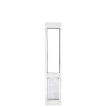White sliding glass door insert with a pet door.