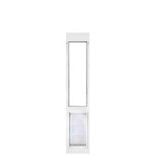 White framed sliding glass door insert with pet door.