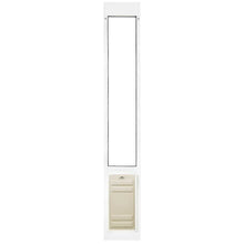 White patio door insert with a pet door.