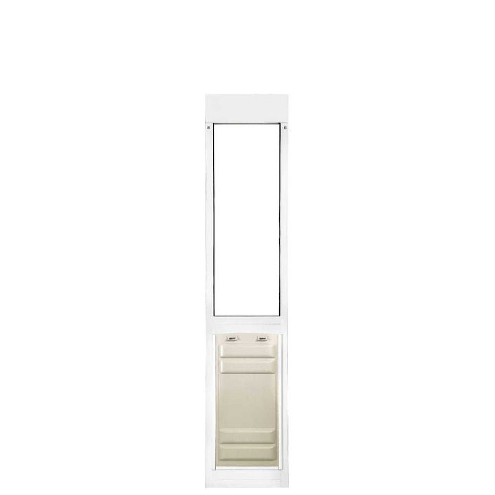 White pet door with adjustable height panel.