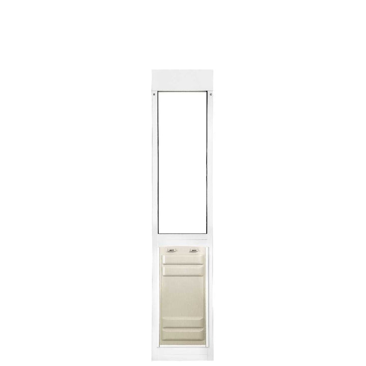 White sliding glass door insert with a dog door.