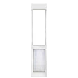Endura Flap Custom Thermo Panel 3e with Dual pane Glass, widest 12-inch flap sash window pet door insert with a slim white frame, clear central panel, and a large clear flexible flap.