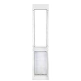 White sliding glass door insert with a pet door.