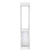 Endura Flap Custom Thermo Panel 3e with Dual pane Glass, widest 12-inch flap sash window pet door insert with a slim white frame, clear central panel, and a large clear flexible flap.