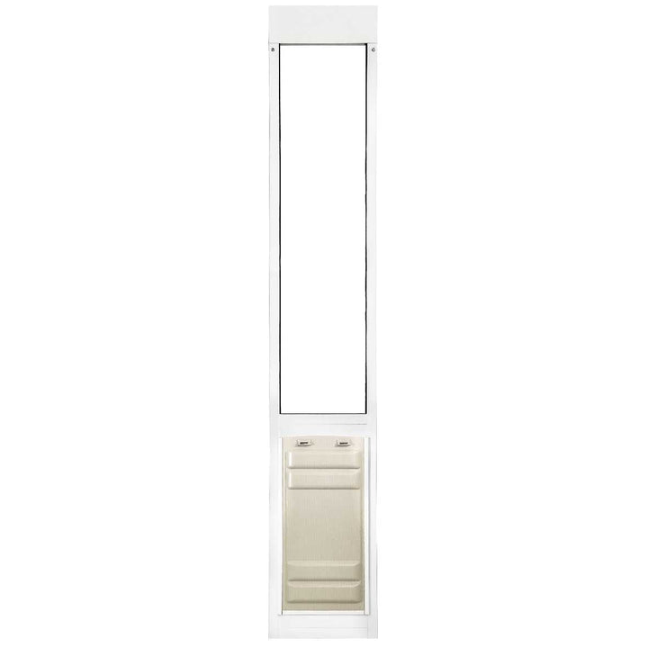 White pet door insert for sliding glass door.
