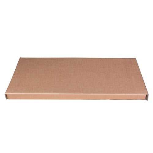 A rectangular, flat, brown cardboard box.