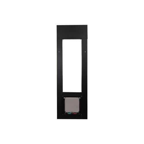 Black sliding glass door pet door insert.