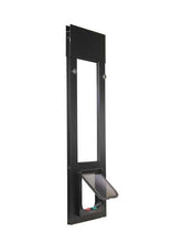 Black pet door insert with a transparent flap.