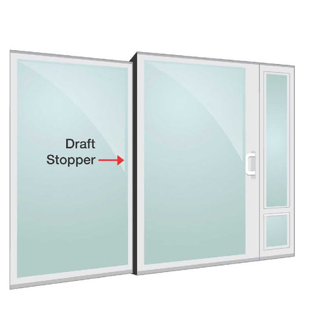 Illustration of a draft stopper between two glass doors.