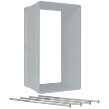 A white rectangular tunnel with screws.