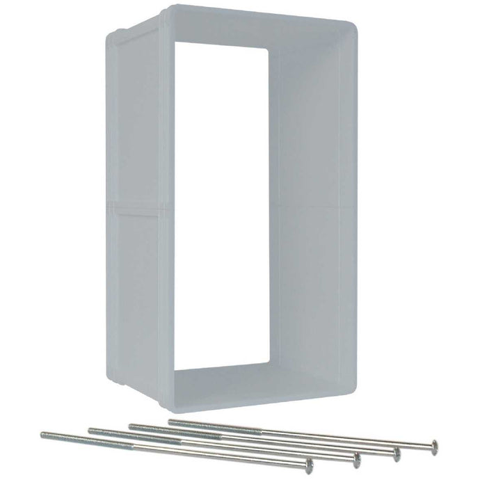 A white rectangular tunnel with screws.