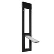 Endura Flap Custom Cat Door for Horizontal Sliding Windows, three-quarter shot of the bronze sash window pet door insert in the tall variant with a vertical bronze aluminum frame, clear glass upper portion, and the rigid clear pet door flap swung open horizontally to demonstrate operation.