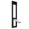 A black pet door frame with a partially open white flap.
