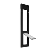 Black frame with a pet door flap partially extended._Color_Black