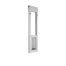 White sliding glass door insert with a pet door.