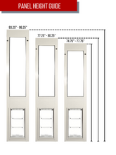 Diagram showing three sliding glass dog doors with height measurements.