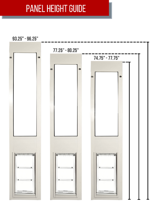 Diagram showing three sliding glass dog doors with height measurements.