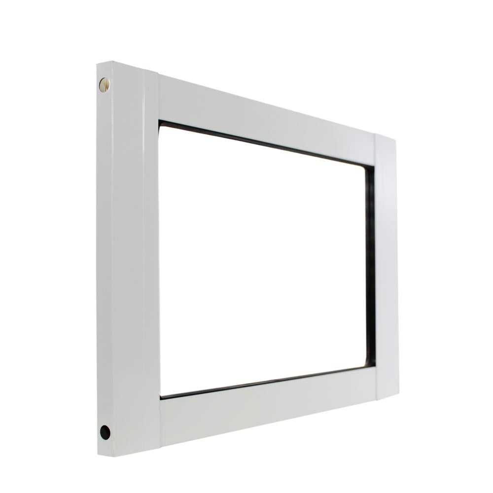 White rectangular frame with a black interior against a white background.