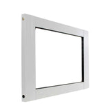 White rectangular frame with a black interior against a white background.