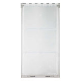 A clear, rectangular drawer with gray trim and three compartments.