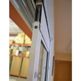 Close-up of a sliding glass door mechanism.