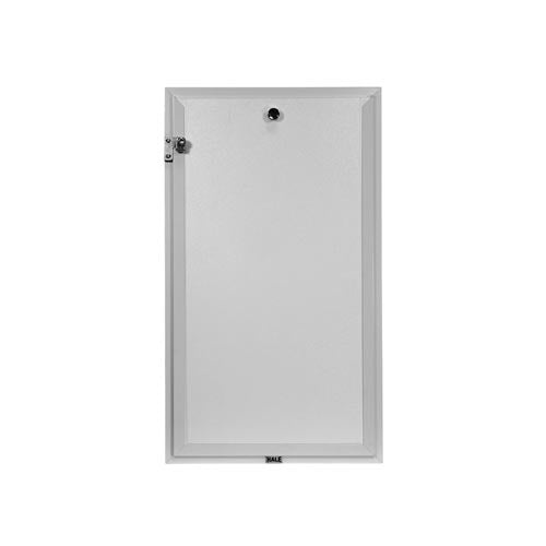 White rectangular door with a lock on the side.