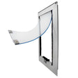 A dog door with a clear flap and metal frame_Color_Brushed_Aluminum