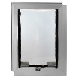 A Hale brand pet door with a silver frame.