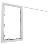White window frame with sliding rail.