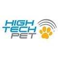 The image shows the logo for "High Tech Pet" with a paw print and radiating lines.