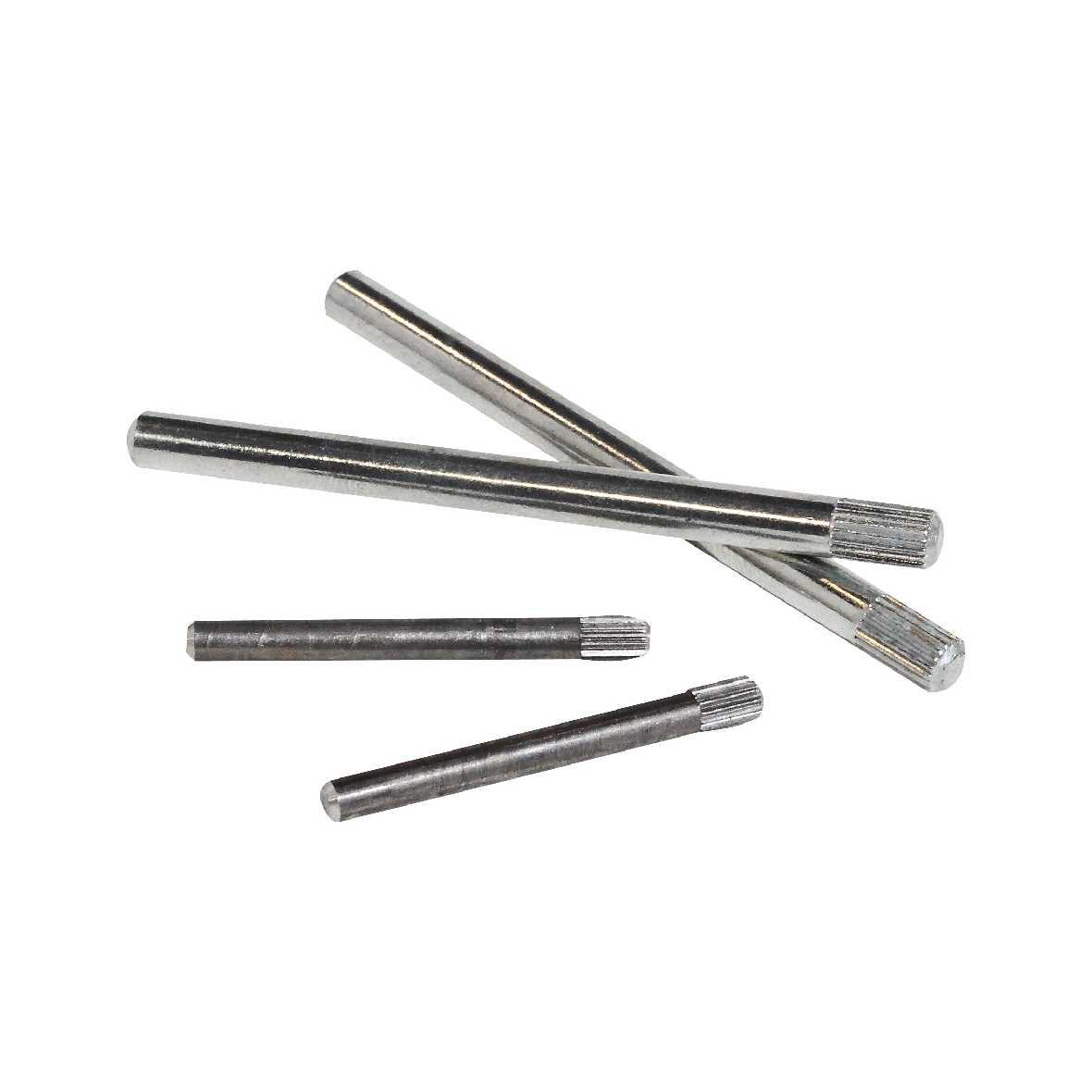 Four metal dowel pins on a white background.