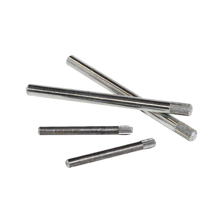 Four metal dowel pins on a white background.