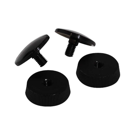 Two black thumb screws and two black thumb nuts.