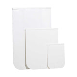 Three white, rectangular, and rounded-bottomed objects of varying sizes are arranged in a staggered fashion.