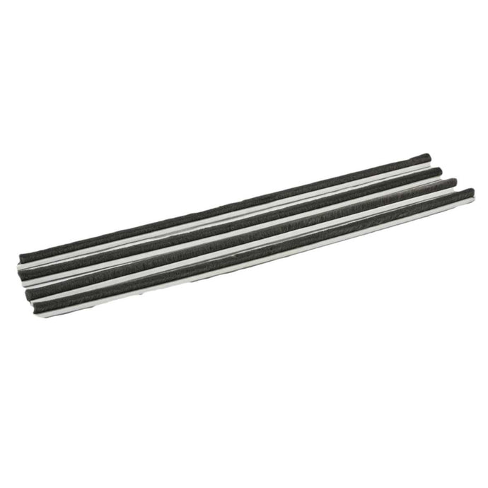 Three strips of gray weather stripping with adhesive backing.
