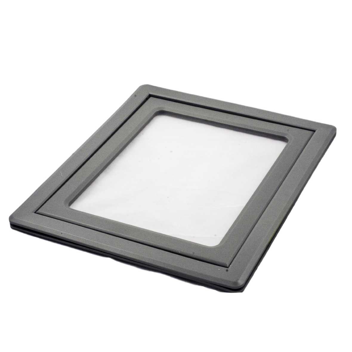 Gray plastic frame with a rectangular opening.