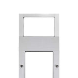 Close-up of a white metal frame with openings and horizontal ribbed panel.