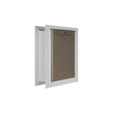 White framed pet door with a brown flap.