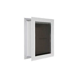 White pet door with a tinted flap.