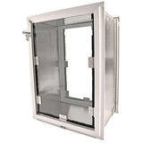A Hale brand pet door insert with a clear flap and white frame.