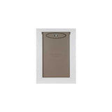 A white-framed pet door with a brown flexible flap.