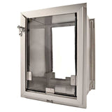 A Hale brand pet door in a stainless steel frame is shown on a white background.
