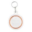 Clear plastic keychain with a metal ring and copper coil inside.