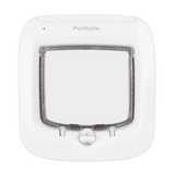 White PetSafe pet door with a clear flap.