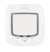 White PetSafe pet door with a clear flap.
