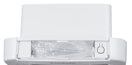 A white PetSafe device with screws and hardware in a plastic bag visible in a compartment.